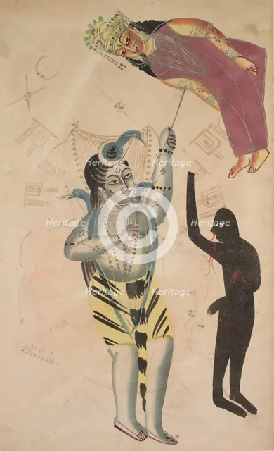 Shiva Bearing Aloft the Body of His Sati, 1800s. Creator: Unknown.