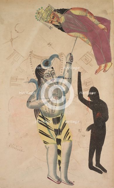 Shiva Bearing Aloft the Body of His Sati, 1800s. Creator: Unknown.