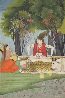 Shiva enraged by Parvati's interruption of his meditation, early 19th century. Creator: Unknown