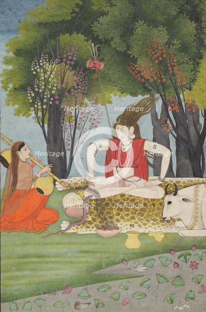 Shiva enraged by Parvati's interruption of his meditation, early 19th century. Creator: Unknown.
