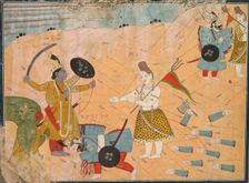 Shiva Intercedes for Vanasura: Scene from the Aniruddha Usha Section of Krishna Lila, c. 1840. Creator: Unknown