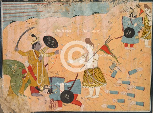 Shiva Intercedes for Vanasura: Scene from the Aniruddha Usha Section of Krishna Lila, c. 1840. Creator: Unknown.