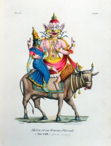 Shiva, one of the gods of the Hindu trinity (trimurti) with his consort Parvati, c19th century. Artist: A Geringer