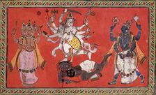 Shiva Performing the Dance of Bliss while Vishnu and Brahma Provide Musical Accompaniment, c1760. Creator: Unknown