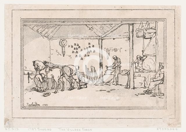 Shoeing: The Village Forge (A Farrier's Shop), 1787., 1787. Creator: Thomas Rowlandson.
