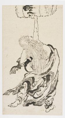 Shojo Lifting a Sake Keg, Edo period, ca. 1840s. Creator: Hokusai