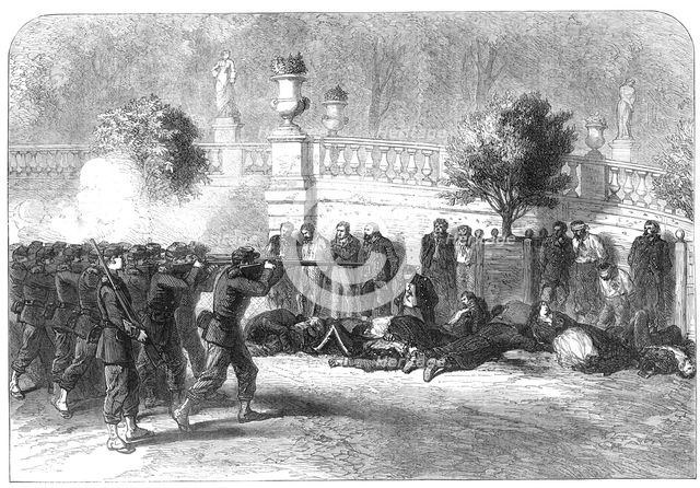 Shooting Communist prisoners in the Garden of the Luxembourg, 1871. Creator: Unknown.