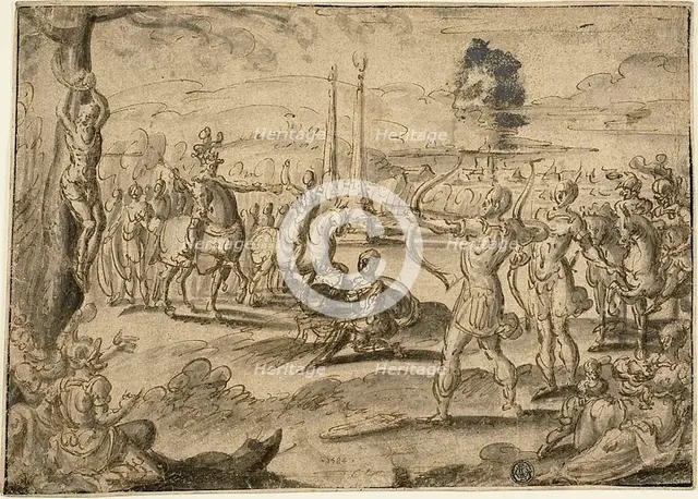 Shooting at Father's Corpse, 1584. Creator: Maerten van Heemskerck.