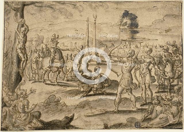 Shooting at Father's Corpse, 1584. Creator: Maerten van Heemskerck.