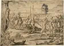 Shooting at Father's Corpse, 1584. Creator: Maerten van Heemskerck