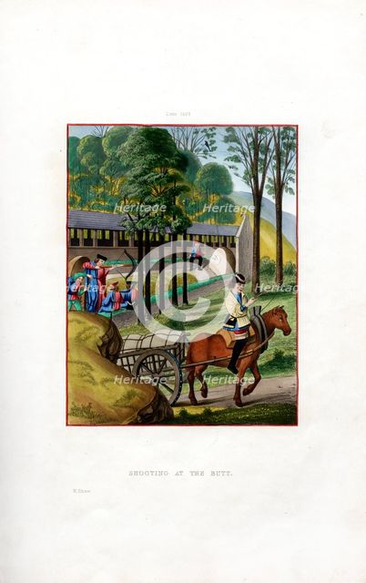 Shooting at the Butt, 1496, (1843).Artist: Henry Shaw