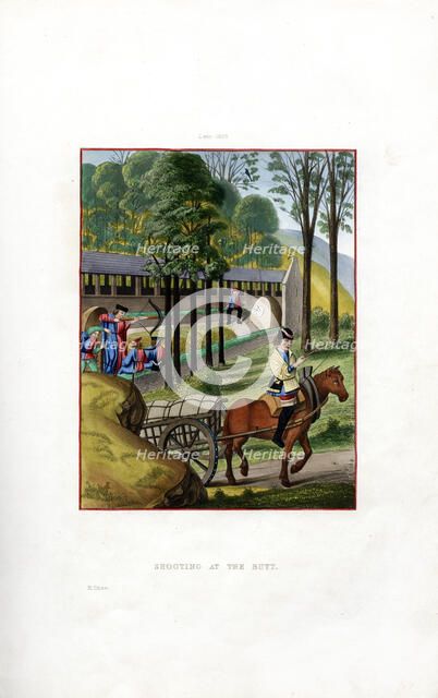 Shooting at the Butt, 1496, (1843).Artist: Henry Shaw