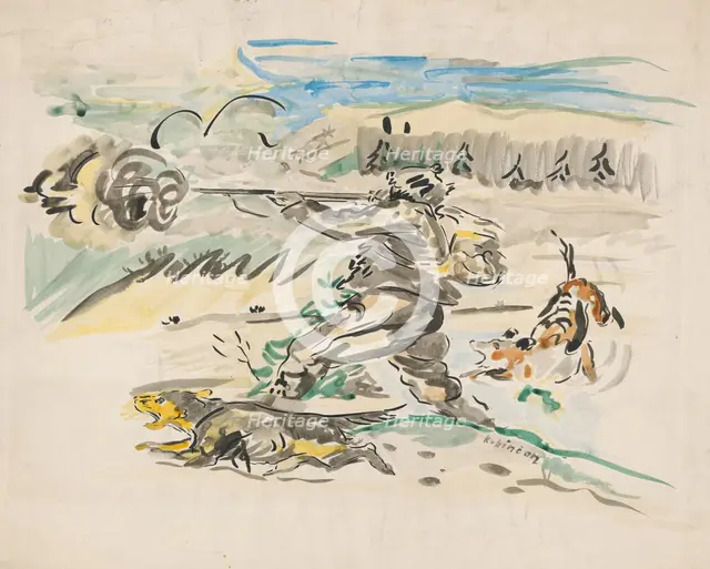 Shooting hunter, around 1940. Creator: Arnold Peter Weisz-Kubincan.