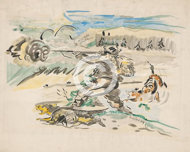 Shooting hunter, around 1940. Creator: Arnold Peter Weisz-Kubincan.