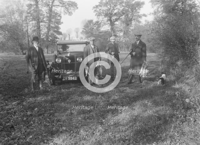 Shooting party with a 1928 Talbot 14/45. Artist: Bill Brunell.