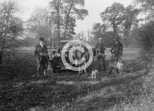 Shooting party with a 1928 Talbot 14/45. Artist: Bill Brunell.