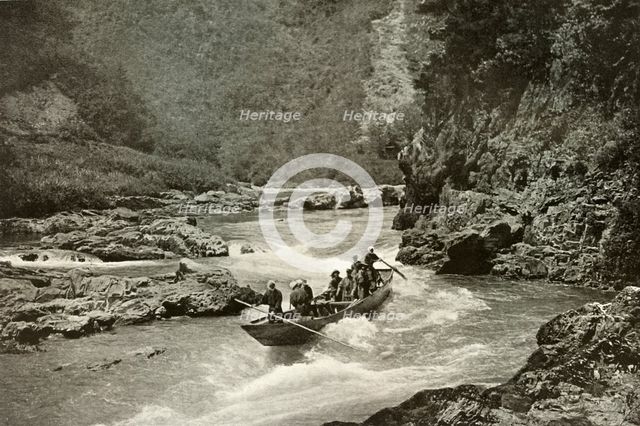 'Shooting the Rapids of the Katsura-Gawa', 1910. Creator: Herbert Ponting.