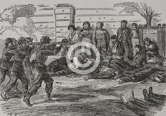 Shootings of Communards at the Jardin du Luxembourg, (Luxembourg Gardens), after the defeat…1871. Creator: Celestino Sadurni.