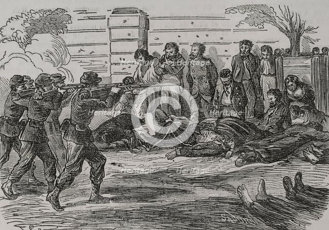 Shootings of Communards at the Jardin du Luxembourg, (Luxembourg Gardens), after the defeat…1871. Creator: Celestino Sadurni.