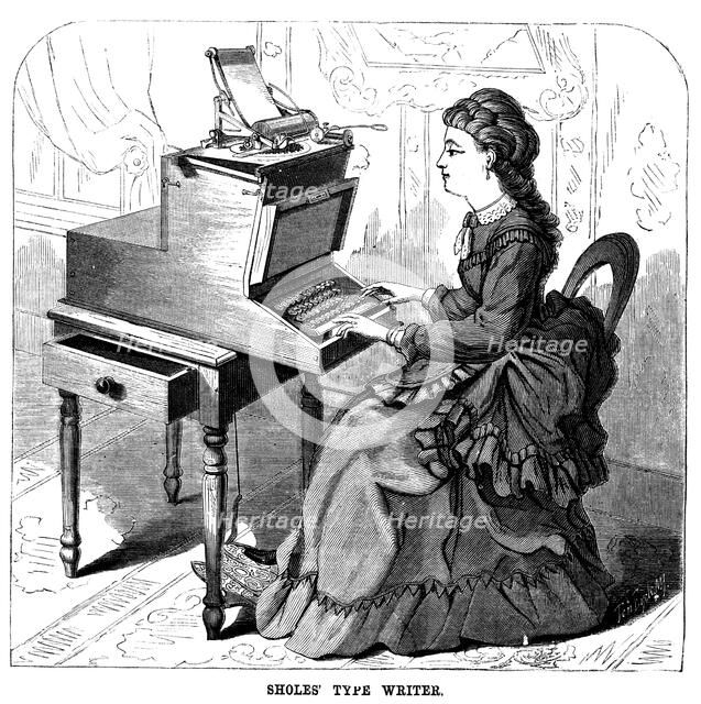 'Sholes' Type Writer', 1872. Artist: Unknown