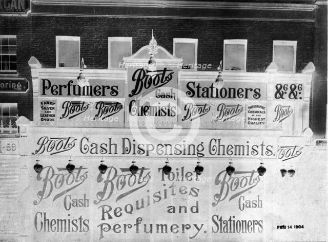 Shop front of Boots the Chemist, 58 London Road, Southwark, London, 1904. Creator: Unknown.