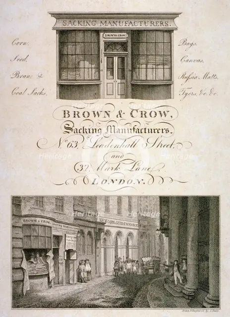 Shop front of Brown and Crow, sacking manufacturers, 32 Mark Lane, City of London, 1800. Artist: Samuel Rawle