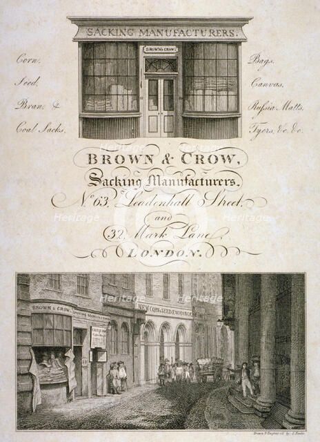 Shop front of Brown and Crow, sacking manufacturers, 32 Mark Lane, City of London, 1800. Artist: Samuel Rawle