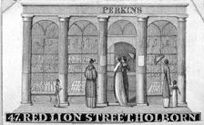 Shop front of Perkins ladies shoe shop at 47 Red Lion Street, Holborn, London, c1820. Artist: Anon