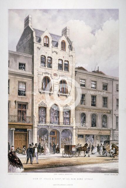 Shop fronts on New Bond Street, Westminster, London, c1860. Artist: Robert Dudley