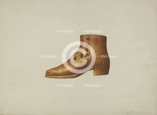 Shop Sign: Man's Shoe, c. 1939. Creator: Dorothy Handy.