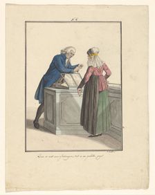 Shopkeeper of the Moravian Church with a customer, 1803-c.1899. Creator: J. Enklaar