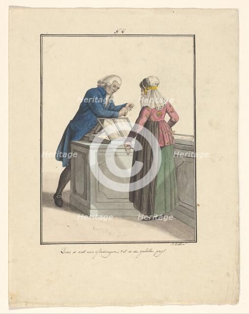 Shopkeeper of the Moravian Church with a customer, 1803-c.1899.  Creator: J. Enklaar.