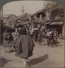 Shops and crowds on Batsumati Street, in the native quarter, Yokohama, Japan 1904