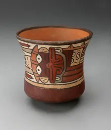 Short Beaker Depicting Ritual Figure wearing Costume with Bird Attributes, 180 B.C./A.D. 500. Creator: Unknown