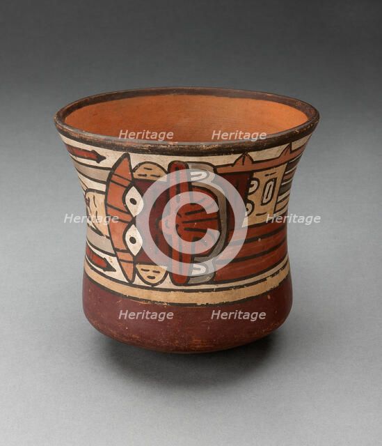 Short Beaker Depicting Ritual Figure wearing Costume with Bird Attributes, 180 B.C./A.D. 500. Creator: Unknown.