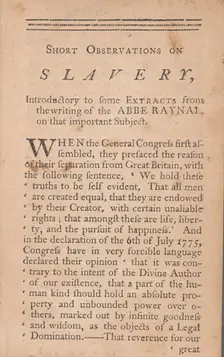 Short observations on slavery: introductory to some extracts from the writing..., 1783. Creator: Unknown
