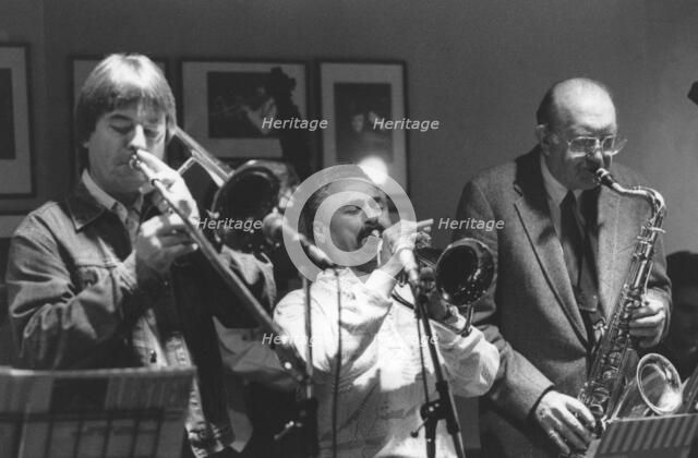 Shorty Rogers, Bill Watrous and Bob Cooper, Ronnie Scotts, Soho, London, c1982. Creator: Brian Foskett.