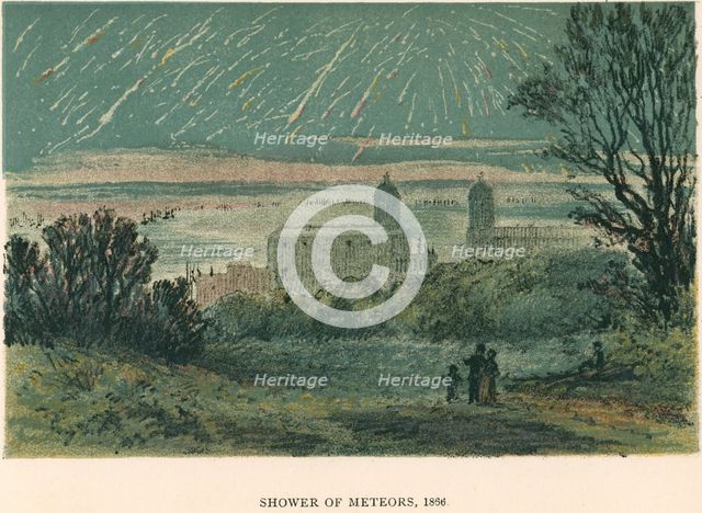 Shower of meteors (Leonids) observed over Greenwich, London, 1866 (1884). Creator: Unknown.