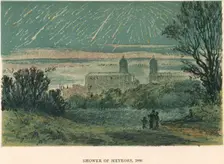 Shower of meteors (Leonids) observed over Greenwich, London, 1866 (1884). Creator: Unknown