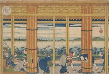 Shower-Shelter on the Shore of Tempozan Bay, 1838. Creator: Gakutei
