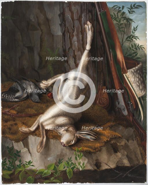 Shot Hare and Hunting Equipment, 1834. Creator: Wilhelm von Wright.