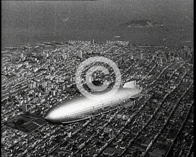 Shot of a Zeppelin Flying Over Manhattan, 1932. Creator: British Pathe Ltd.