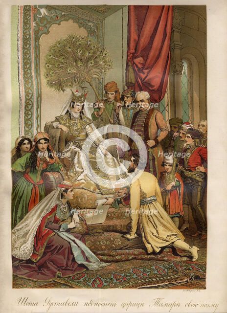 Shota Rustaveli presents his poem to Queen Tamar, 1880-1885. Creator: Zichy, Mihály (1827-1906).