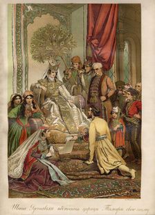 Shota Rustaveli presents his poem to Queen Tamar, 1880-1885. Creator: Zichy, Mihály (1827-1906)