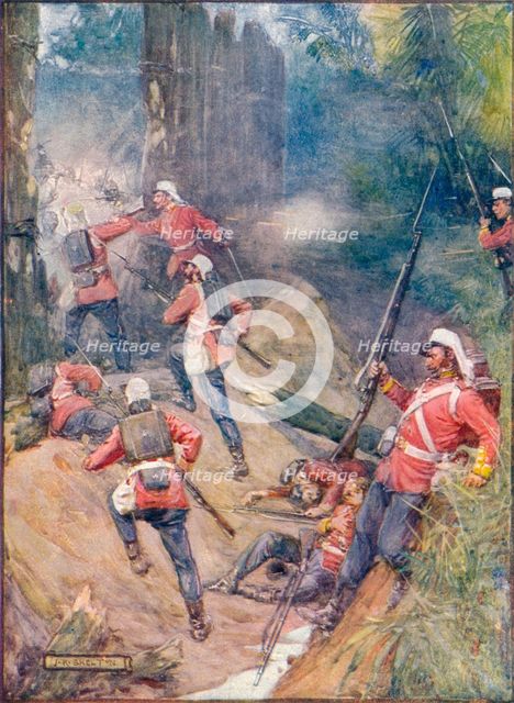 'Shouting Their War-Cry, The British Charged The Breach', c1908, (c1920).  Artist: Joseph Ratcliffe Skelton.
