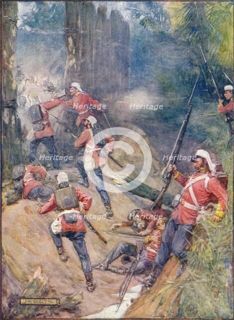 'Shouting Their War-Cry, The British Charged The Breach', c1908, (c1920).  Artist: Joseph Ratcliffe Skelton.