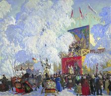 Show-booths 1917. Creator: Kustodiev, Boris Michaylovich (1878-1927)