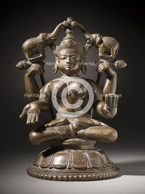 Shri Lakshmi Lustrated by Elephants (Gaja-Lakshmi), 18th century. Creator: Unknown.