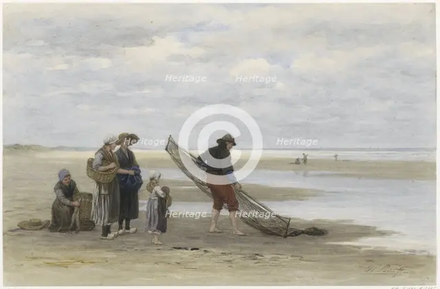 Shrimp fisherman on the beach, 1847-1892. Creator: Philip Lodewijk Jacob Frederik Sadee.