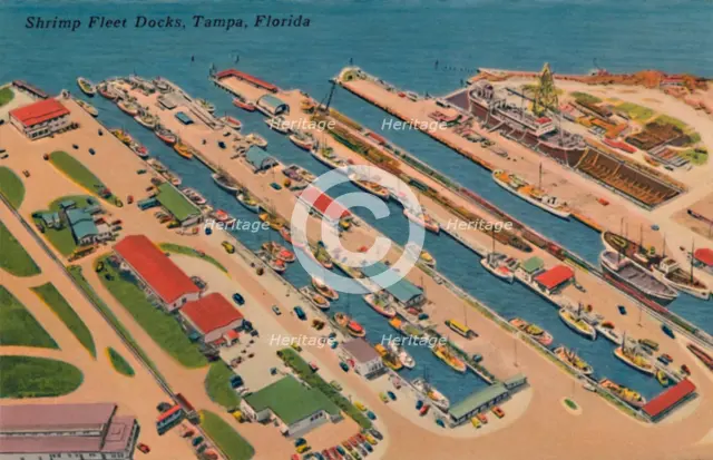 'Shrimp Fleet Docks, Tampa, Florida', 1940s. Artist: Unknown.